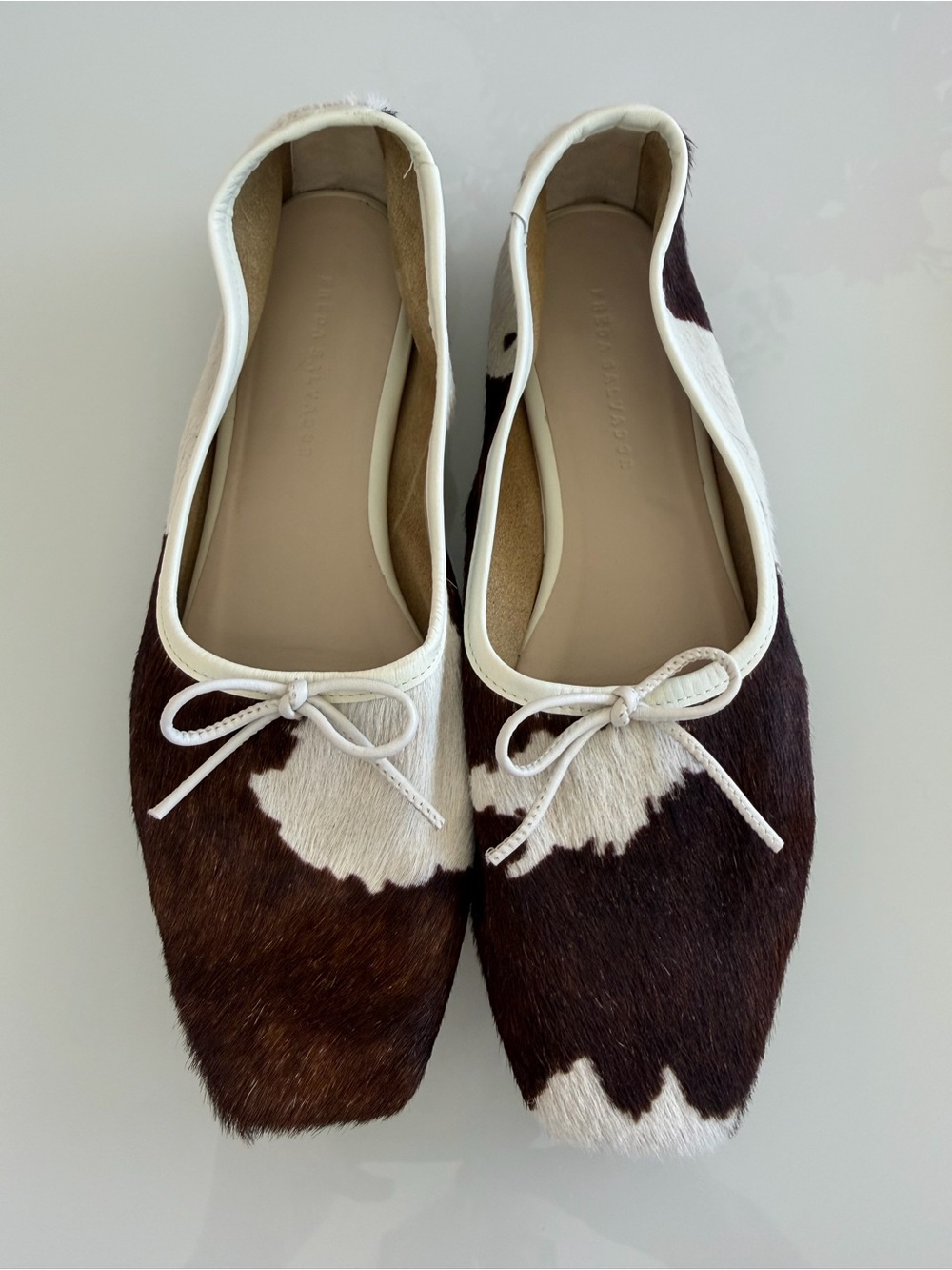 Freda Salvador Ballet Flats in Brown and White cow hair size 10